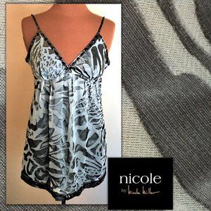 NICOLE MILLER Grey Burnout Satin Beaded Baby Doll